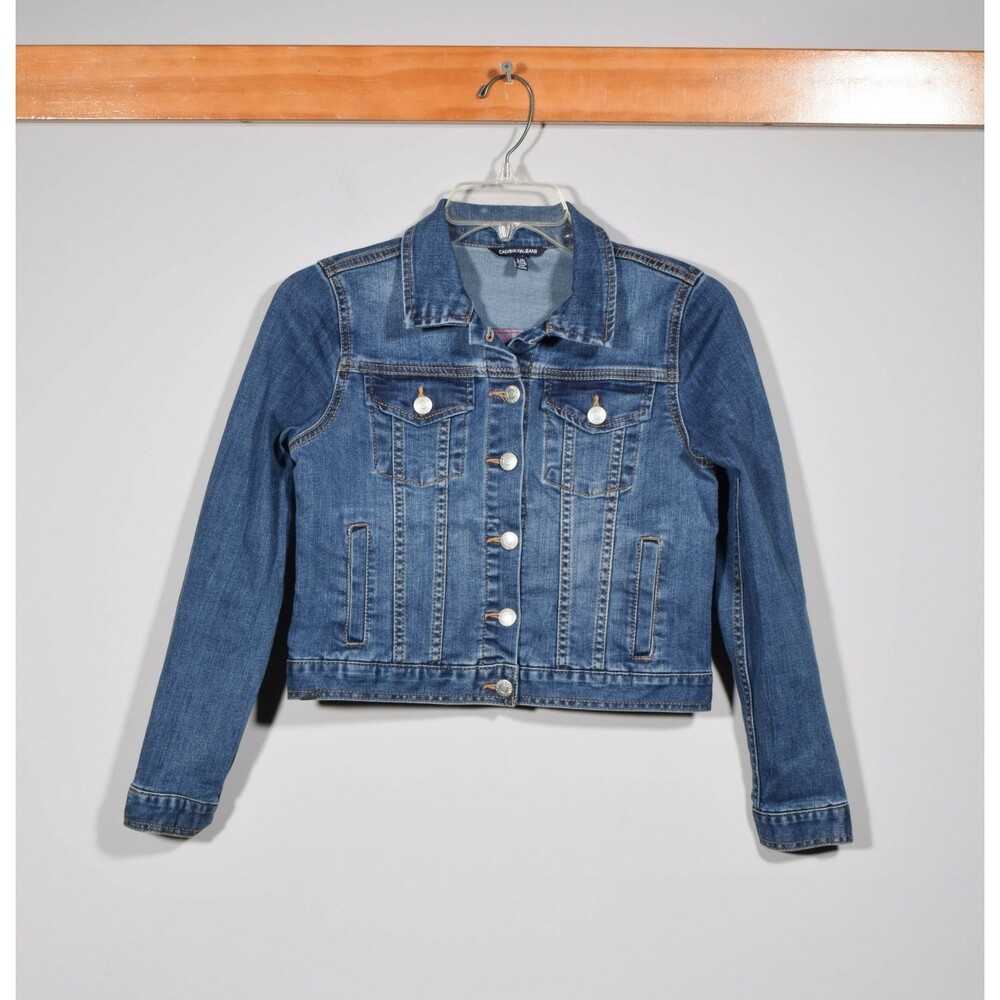 Girl's Calvin Klein Jeans Blue Denim Button Up Paneled Jean Jacket Sz L 12/14